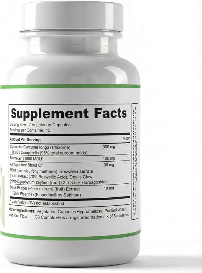 NATURE'S ABILITY Curcumin Formula Triple Strength - 900mg Curcumin C3 Complex with BioPerine Black Pepper for High Absorption - 90 Vegetarian Capsules