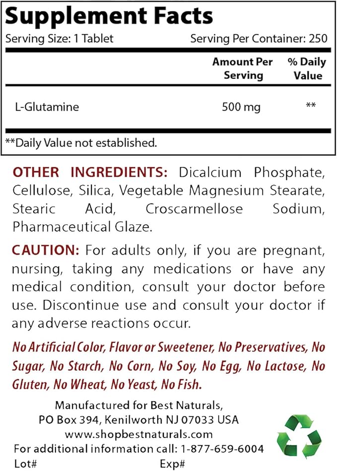 Best Naturals L-Glutamine 500 mg &amp Magnesium Glycinate 425 mg