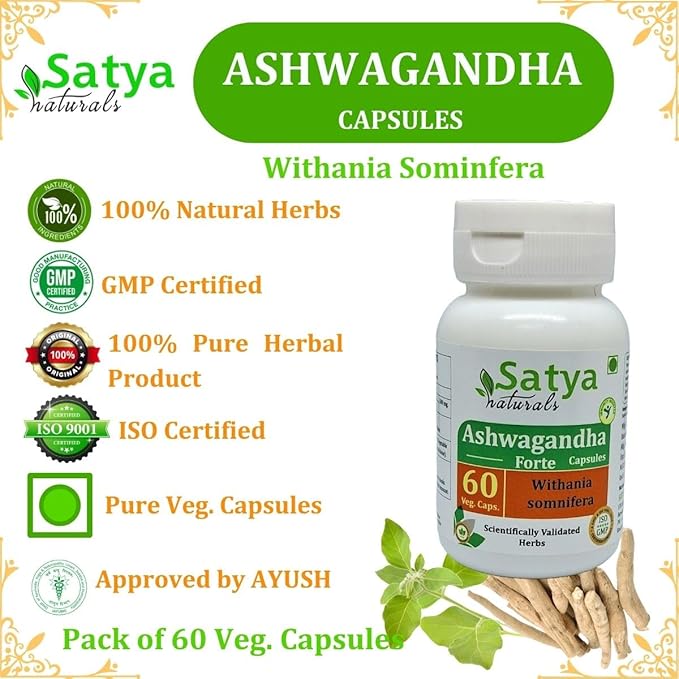 Ashwagandha Forte Capsules 500 mg. 60 Veg. Capsule | Ashwagandha (Withania Sominfera) Extract Capsules for Men and women | Ayurvedic Herbal Supplement/Remedies | 10:1 Forte (2 Bottles of 60 Capsules)