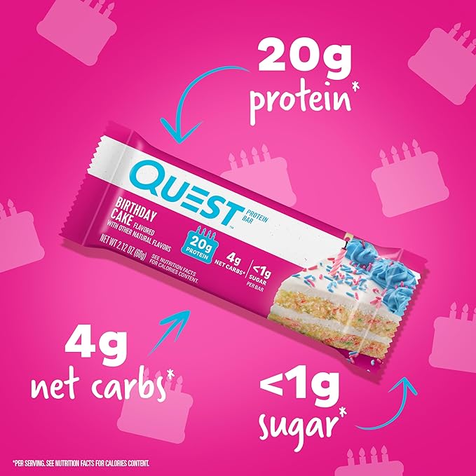 Quest Nutrition Birthday Cake Protein Bars High Protein Low Carb Gluten Free Keto Friendly 12 Count &amp Lemon Cake Protein Bars High Protein Low Carb Gluten Free Keto Friendly 12 Count