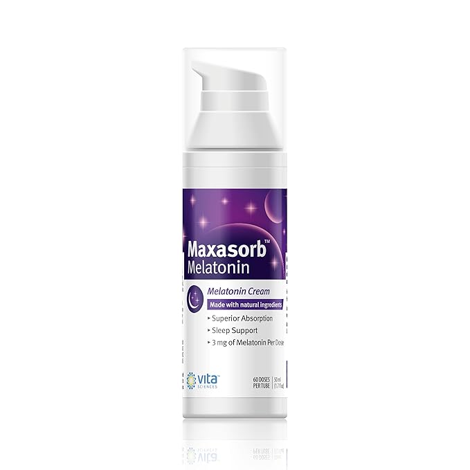 Vita Sciences Maxasorb Melatonin Cream for Sleep Rich Melatonin 3mg - Melatonin Night Cream - Unscented Melatonin 3 Mg. Topical Melatonin Lotion Can Be Used For Face and Body