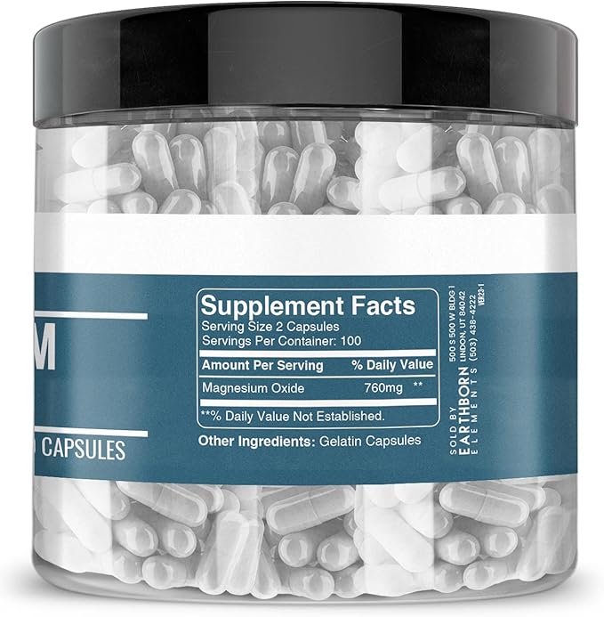 Earthborn Elements Magnesium Oxide and Hops Bundle 200 Capsules Each Pure &amp Undiluted No Additives