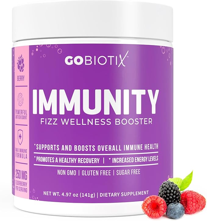 GOBIOTIX Vitamin C - Immune Defense Support Supplement - Immunity Powder Wellness Booster - Vegan Superfood - Elderberry Turmeric B12 Vitamin Supplement Non-GMO and Sugar Free (Berry)