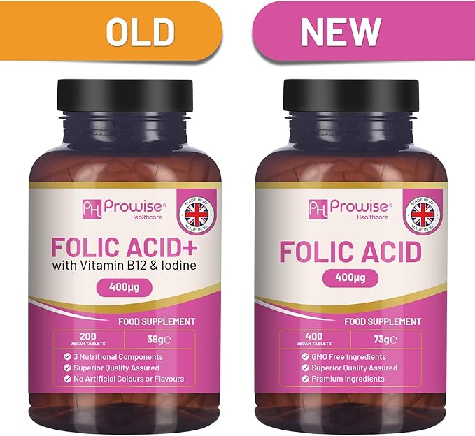 Folic Acid Tablets 400 mcg - 400 Vegan Vitamin B9 Tablets | 13 Month Supply | Vitamin B9 Pregnancy Care | Normal Function of Immune System &amp Maternal Tissue Growth During Pregnancy | UK Made – Pro