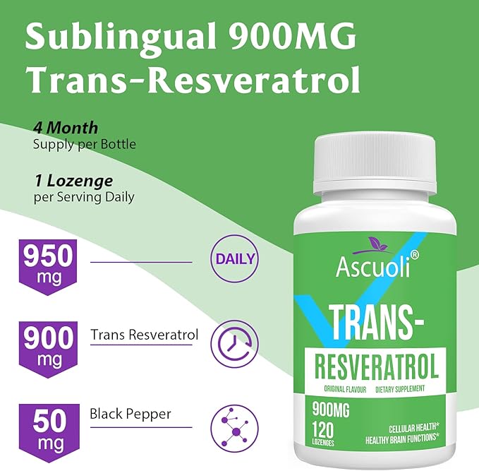 Sublingual Trans-Resveratrol Purity 99% 3-in-1 Advanced Formula Resveratrol Supplement for Boost NAD+ Immune &amp Energy Support Anti-Aging Skin Health &amp Antioxidant 240 Lozenge (240-Day Sup