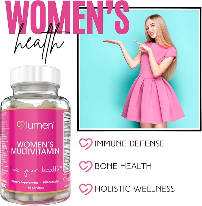 Lumen Naturals Women's Multivitamin Vitamin B12 A C D &amp E - 180 Count - 60 Servings - Veggie Capsules