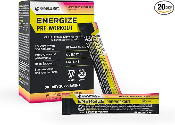 BODi Energize Pre Workout Powder - Beta-Alanine Quercetin &amp Low-Dose Caffeine Formula for Enhanced Energy &amp Focus Increase Energy &amp Endurance Supplement Strawberry Lemonade Flavored 20