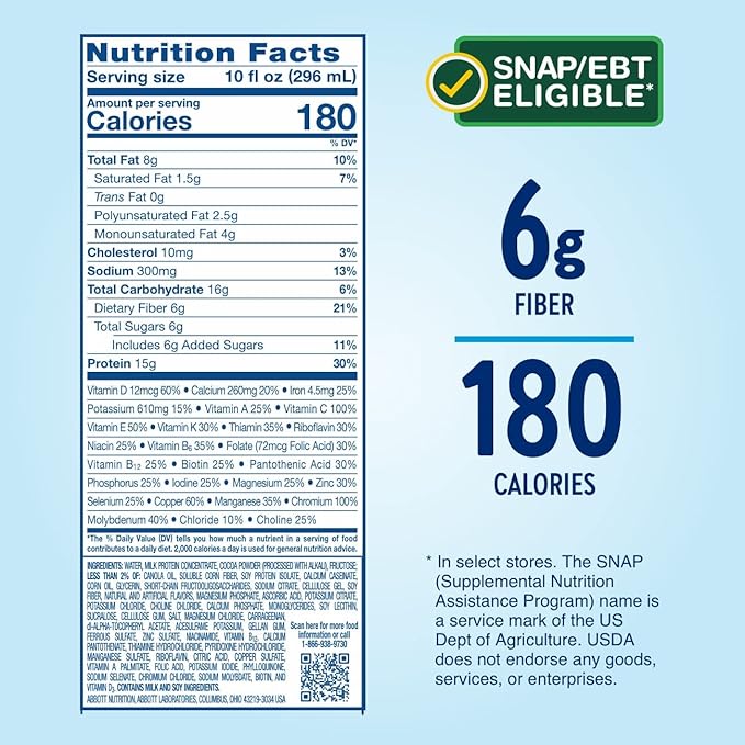 Glucerna Hunger Smart Diabetes Care Shake Classic Chocolate Diabetic Meal Replacement to Support Blood Sugar Management 15g Protein 180 Calories Ready to Drink 10 Fl Oz (Pack of 48)