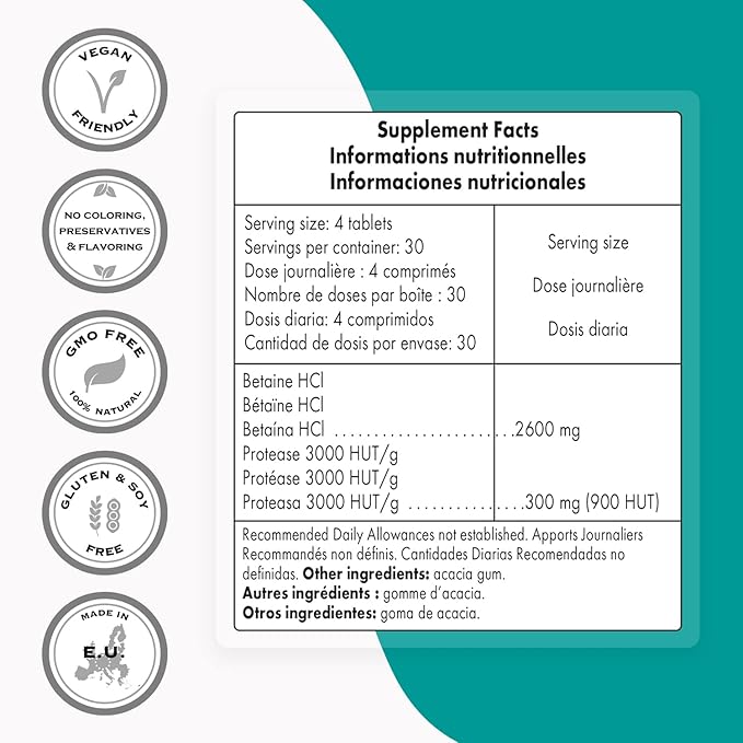 Supersmart - Zinc L-Carnosine + Betaine HCl Bundle (Gastric Health) | Non-GMO &amp Gluten Free - Vegetarian Capsules