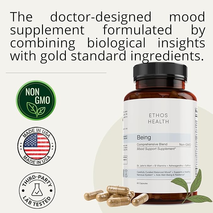 Mood Support Vegan Capsules – Organic KSM‑66 Ashwagandha St John’s Wort Rhodiola Saffron Panax Ginseng &amp L‑Tyrosine – Natural Emotional Balance Energy &amp Focus – 60ct