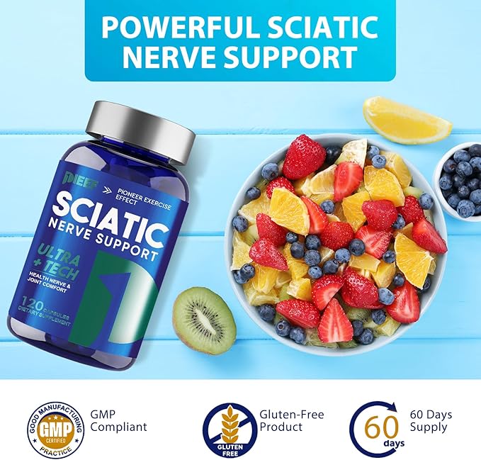 Sciatic Nerve Support Supplement 120 Capsules with Vitamin Proprietary Blend 800mg &amp Magnesium Nutritional Support for Nerve Discomfort in Hands Legs Hips &amp Feet