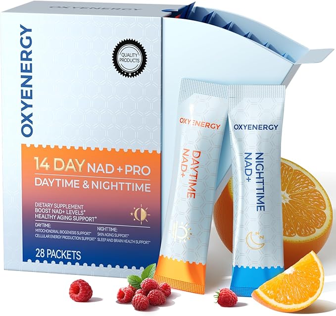 OxyEnergy NAD Supplement Anti-Aging &amp Cellular Renewal 28 Packets &amp Triple Magnesium Complex Magnesium Glycinate 300mg 90 Capsules