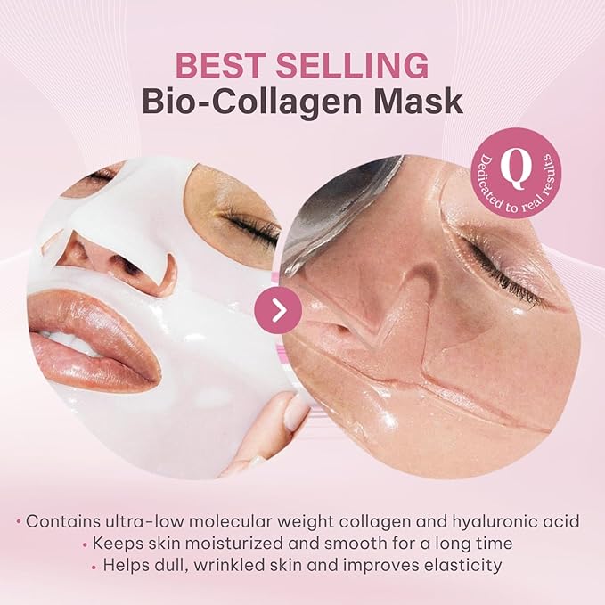 Quasi Bio-Collagen Face Mask Overnight – Hydrating Korean Sheet Mask – Niacinamide &amp Low Molecular Collagen – Firming &amp Smoothing Skincare for All Skin Types – 4 Masks