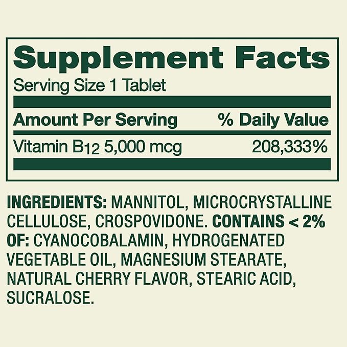 B12 Fast Dissolve 5000mcg- Vitamins Cherry Flavor 60 Tablets (Pack of 1) Boxed by Fusion Shop Store