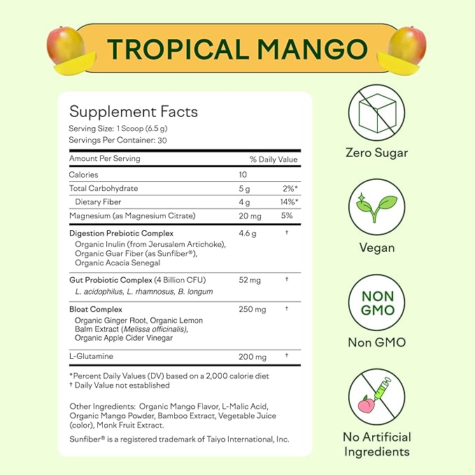 Feel Goods Gut Guardian Prebiotic Powder Bundle Sugar-Free Organic Fiber &amp Herbs for Bloat Gut &amp Digestive Health Support for Men &amp Women Non-GMO – Strawberry Kiwi &amp Tropical Mango