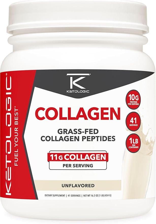 Ketologic Grass Fed Collagen Hydrolysate Powder (Unflavored) (1 LB) - 41 Servings 11 G Collagen Per Serving 10 G Protein Per Serving - Grass-fed Collagen Peptides