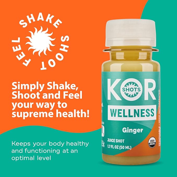 Kor Shot Ginger Shot - 24 Pack x 1.7 Fl Oz - Wellness Shot - Freshly Pressed Ginger and Cayenne Natural Energy Boost Shot - USDA Certified Organic