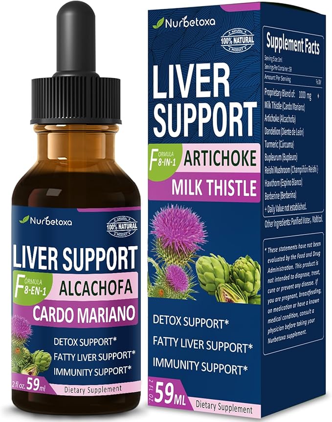 Milk Thistle &amp Artichoke Extract Liver Support Drops for Fatty Liver Alcachofa Curcuma y Cardo Mariano para el Higado Graso Berberina para Bajar de Peso Liver Detox &amp Repair Formula.2oz