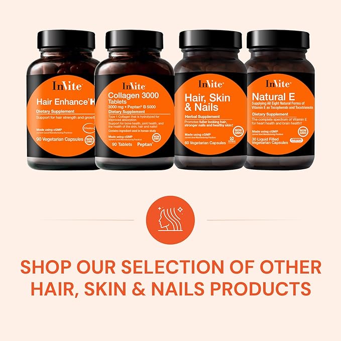 Invite Health Hair Skin &amp Nails Supplement - Supports Health and Growth of Hair Skin and Nails - Contains Vitamin C Biotin Zinc MSM Silica Lysine Proline Oatgrass - 60 Vegetarian Capsules