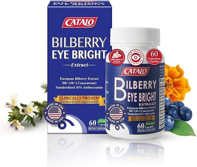 CATALO Bilberry Eyebright Extract with Lutein &amp Zeaxanthin Plant-Based Formula with European Bilberry Eyebright &amp Marigold Flower Extract - 60 Vegetarian Capsules