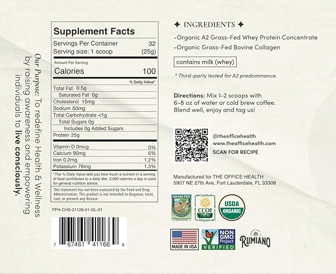 A2 Grass Fed Whey Protein - Unflavored