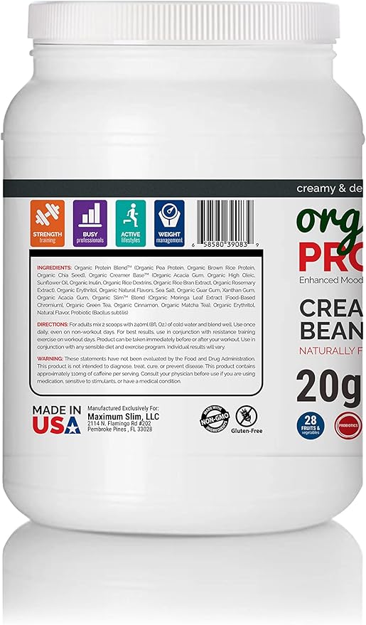 Maximum Slim Organic Protein Shake - Creamy Vanilla Bean Flavor