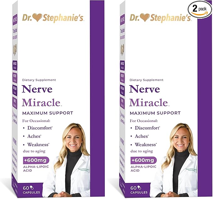 Nerve Miracle Maximum Strength Supplement | Nerve Health Support | Legs Feet Hands Toes | Mega Dose of Alpha Lipoic Acid ALA &amp Vitamin B12 (Pack of 2)