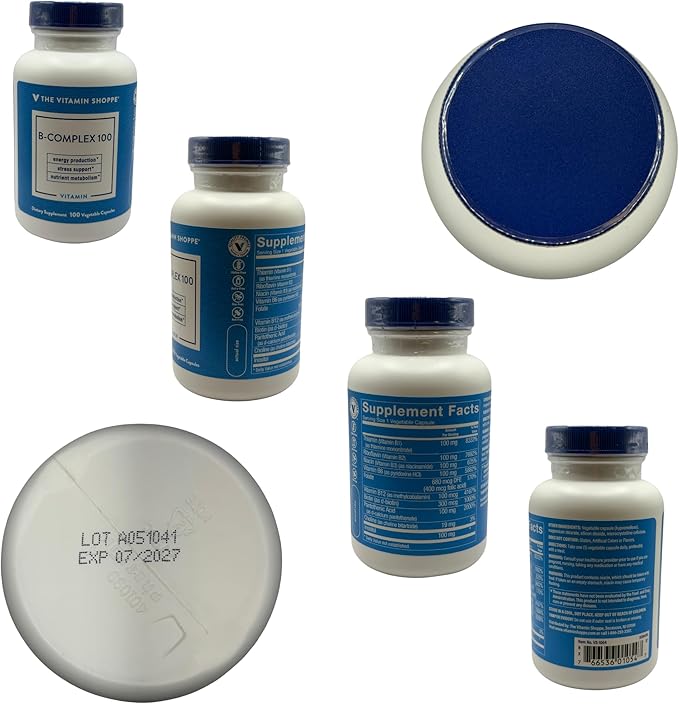 The Vitamin Shoppe Vitamin B-Complex Supplement High-Potency B Vitamins for Energy Production Stress Support &amp Nutrient Metabolism Gluten Free 100 Vegetable Capsules