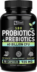 Probiotics and Prebiotics + SBO Probiotics (60 Billion CFU | 90 Capsules) Acidophilus Probiotic w. Saccharomyces Boulardii Bifidobacterium + Spore Probiotic &amp Organic Sprouted Prebiotic Fiber Ble
