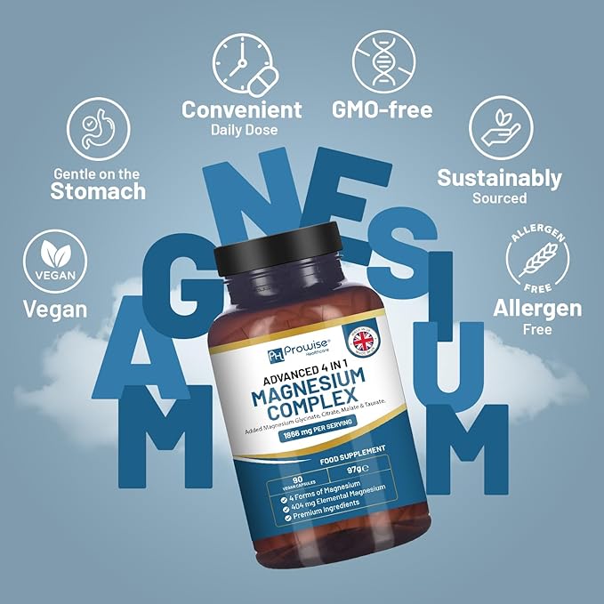 Magnesium Glycinate Complex 4 in 1-1866mg per Serving | Precise 404mg Elemental Magnesium dose | Added Magnesium Glycinate Citrate Malate &amp Taurate | 90 Vegan Capsules - by Prowise