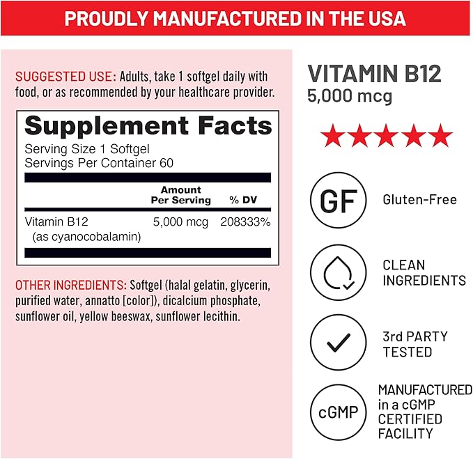 NatureWise [1] Vitamin B12 5000 mcg - Extra Strength - Non-GMO - 60 Softgels[60-Day Supply] + (Pack of 2) Omega 3 Fish Oil 1000mg + Vitamin E - Wild-Caught - 60 Softgels[30-Day Supply]