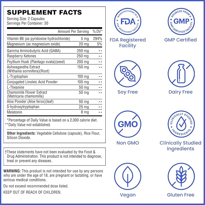 Wellthy Night Time Thermogenic - Vitamin B6 Ashwagandha &amp Melatonin - Nighttime Thermogenic for Women - Belly Thermogenic - Natural Weight Loss Supplements for Women 60ct