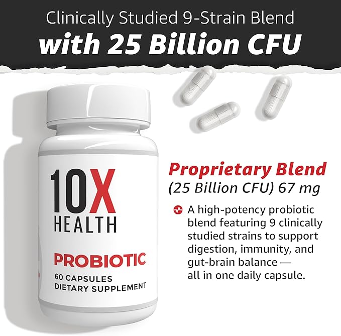 10X Health Probiotics for Men - 60 Capsules Immune Support Supplement &amp Probiotics for Digestive Health with Lactobacillus Rhamnosus Acidophilus &amp Bifidobacterium Probiotic for Gut Health
