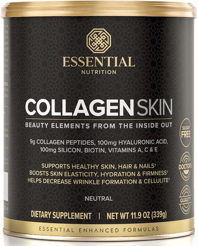 Essential Nutrition Collagen Skin - Hydrolyzed Collagen Peptides with Biotin Hyaluronic Acid Silicon &amp Vitamin C - Hair Skin &amp Nails - Neutral Flavor - 11.9 oz (30 Servings)