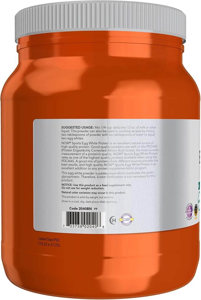 NOW Sports Nutrition Egg White Protein 16 g with BCAAs Unflavored Powder 1.2-Pound (Pack of 2)