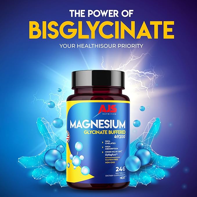 AJS Magnesium Glycinate 400mg Magnesium Glycinate Capsules 246 Tablets Gluten-Free Non-GMO Supplements Dietary Magnesium Supplement with Organic Coating Supports Your Well-Being 4 Months (4)
