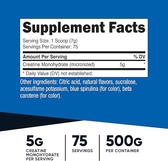 Nutricost Creatine Monohydrate Powder (Coastal Explosion 500 Gram) - Micronized Creatine Supplement - Vegan GMO-Free Gluten Free