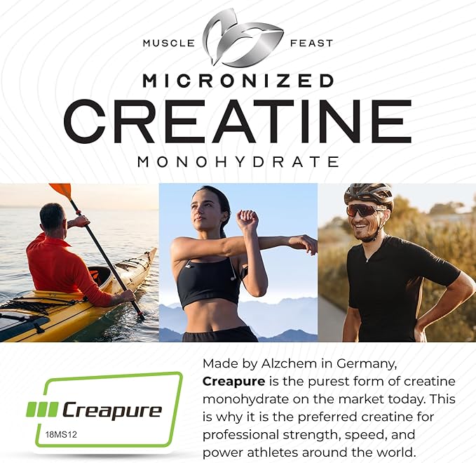 Muscle Feast Creapure - Micronized Creatine Monohydrate Powder | Premium Pre-Workout or Post-Workout | Flavored Creatine for Women &amp Men | Easy to Mix Gluten-Free Safe and Pure (Orange 250g)