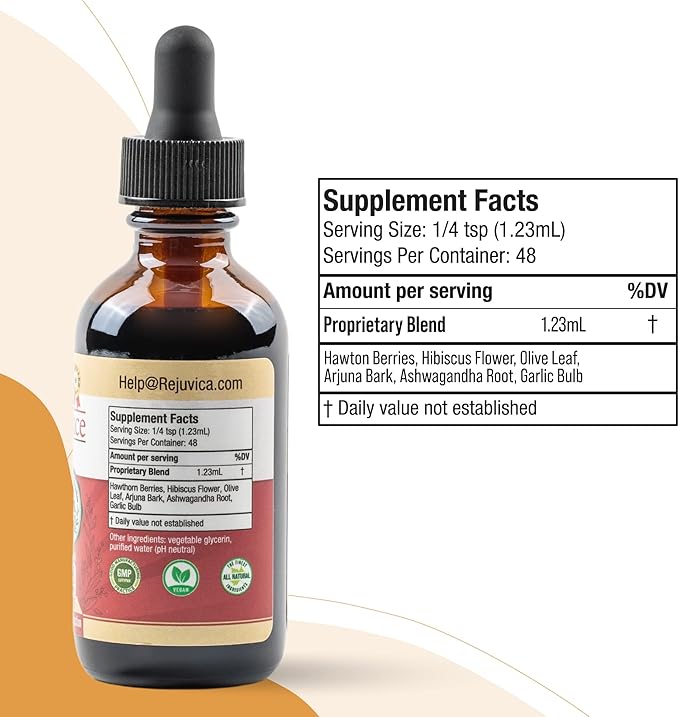 Rejuvica Health CardioVance - Heart Support Supplement - Liquid Delivery for Better Absorption - Hawthorne Hibiscus Arjuna Olive Leaf &amp More!