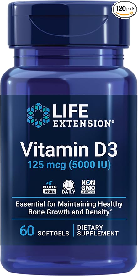 Life Extension Two-Per-Day 120 Tablet Multi-Vitamin &amp 60 Softgel 5000 IU Vitamin D3 Supplement Bundle