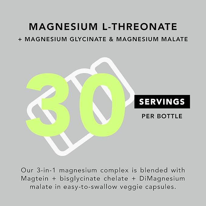 AMANDEAN Magtein Magnesium Complex. L-Threonate Glycinate Malate Triple Blend Chelated Magnesium Supplement. 90 Veggie Capsules. High Absorption Branded Ingredients. Brain Health Sleep Calm*.