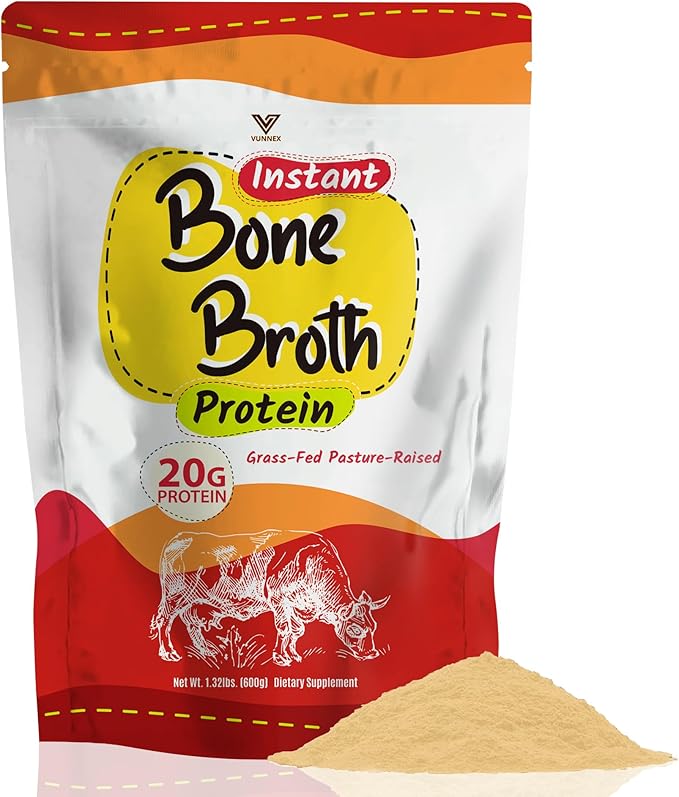 Unflavored Bone Broth Protein Powder for Gut Health &amp Joint Support Grass-Fed Pasture-Raised 20g Beef Protein per Serving Hydrolyzed Instant Bone Broth Collagen Mixes Easily 1.32lb