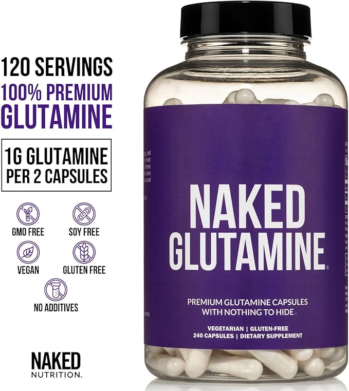 NAKED Pure Micronized Creatine Monohydrate 200 Servings + Pure L-Glutamine 240 Capsules Bundle: Vegan Non-GMO Gluten Free. Minimize Muscle Breakdown &amp Improve Protein Synthesis. Nothing Artifici