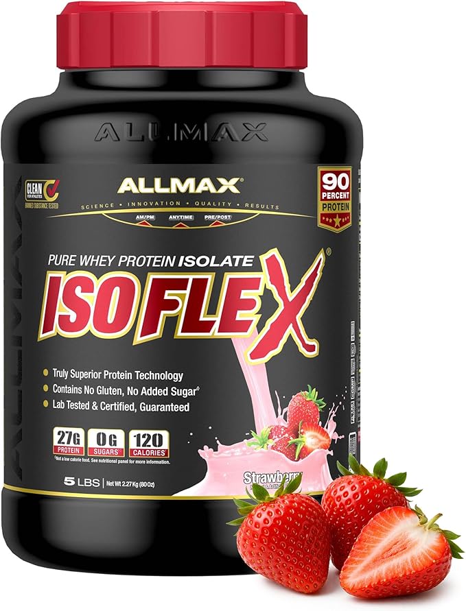 ALLMAX ISOFLEX Pure Whey Isolate Protein Powder - Gluten Free Low Lactose Sugar-Free - High-Protein Clean Keto-Friendly for Pre Post Workout Supplement for Women and Men | Strawberry 5lb