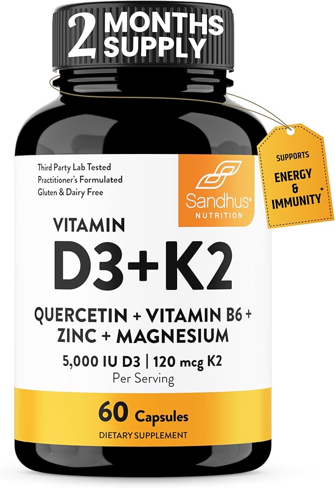 Sandhu's Vitamin D3 K2 with Quercetin Bundle with Elderberry Capsules | Supports Immune Muscle Teeth Health &amp Energy