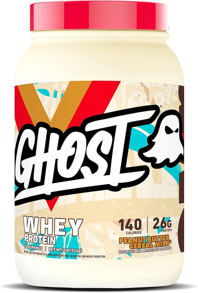 GHOST Whey Protein Powder Peanut Butter Cereal Milk - 2LB 26G of Protein - Whey Protein Blend - ­Post Workout Fitness &amp Nutrition Shakes Smoothies Baking &amp Cooking - Soy &amp Gluten-Free