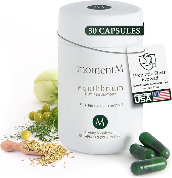 momentM Equilibrium 3-in-1 Probiotics for Women &amp Men Digestive Health Prebiotics and Probiotics for Women with HOWARU Strains Postbiotics &amp Fennel for Bloat &amp Gut Health12.5B CFU 30 C