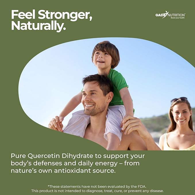 Gade Nutrition Pure Quercetin Dihydrate Powder | 98% Purity Non-GMO Gluten-Free and Dairy Free | 250g (8.8 oz) 1000mg per Serving 250 Servings | Immune Support Powerful antioxidant | USA Made