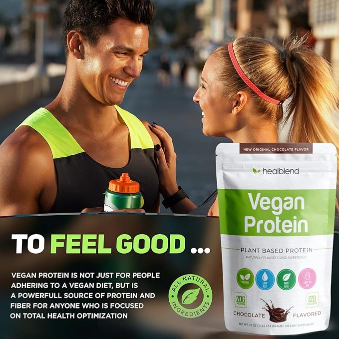 healblend Plant-Based Protein Powder Vegan Dietary Supplement - Gluten-Free Non-GMO Erythritol-Free Soy-Free Dairy-Free Pea Protein for Women and Men