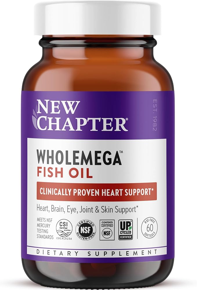 New Chapter Wholemega Fish Oil Supplement - 2000mg per Serving Clinically Proven Wild Alaskan Salmon Oil with Omega-3 + Vitamin D3 + Astaxanthin 60 Softgels